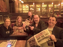 IN THE MONEY: our pub quiz winners with Quiz Master Sandro Monetti (Photo: Eileen Lee)