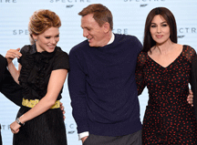 BOND GIRLS: Lea Seydoux and Monica Belluci flank Daniel Craig at this week's event