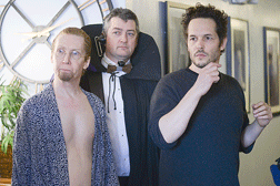Scott Kaske, Martin Lee White and Director Guy Ross filming the Toscars  parody of BirdMan (Photo: Walter Tabayoyong) 