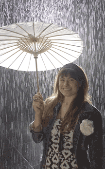 Lena Carannante enjoys the Rain Room at LACMA