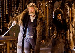Kurt Russell and Jennifer Jason Leigh in The Hateful Eight